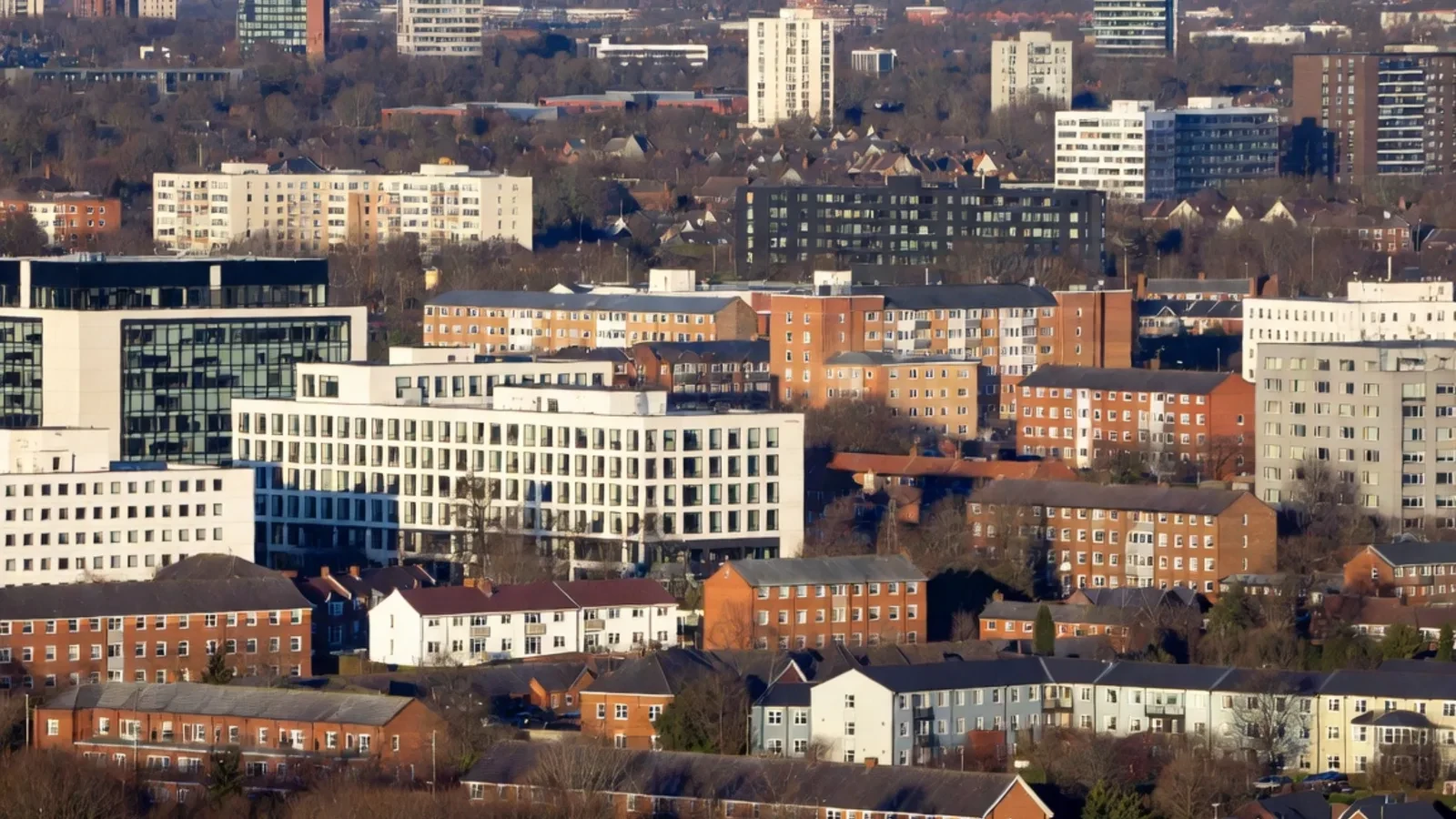 Aerial city view of East Midlands area