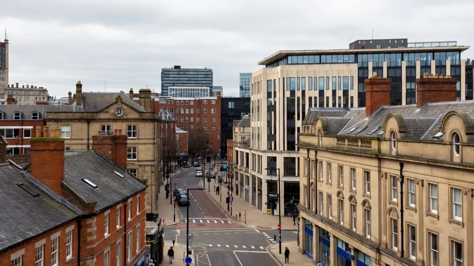 City-centre buildings and streets across an East Midlands portfolio area